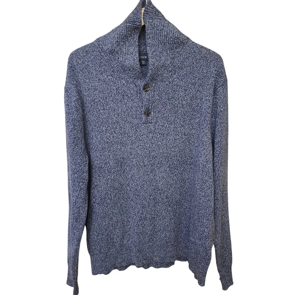 J Crew Lambswool Shawl Collar Knit Sweater Speckled Blue Mens‎ XXL Button Neck